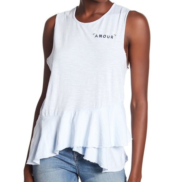 Sundry Tops - Sundry Baby Blue Amour Peplum Tank Top